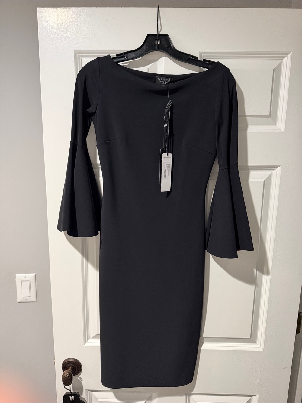 Chiara Boni Black Bell-Sleeve Sheath Dress
